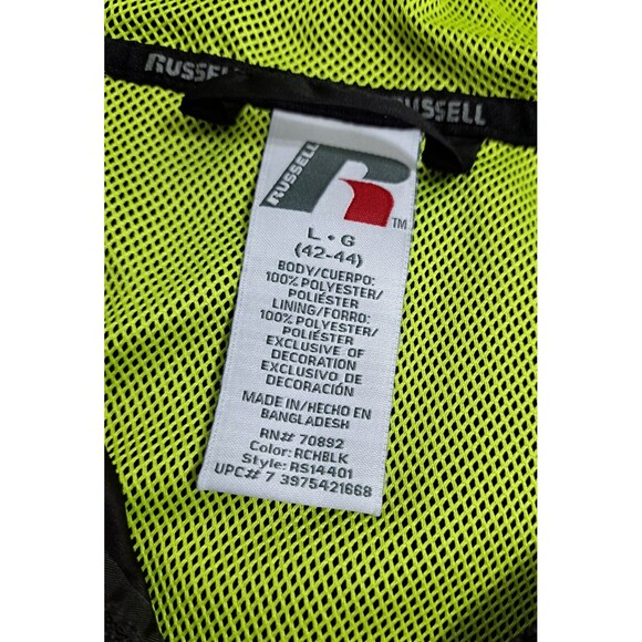 Russell Athletic Men's Large Zip Rain Jacket Run Windbreaker Black Green Hood - Picture 5 of 11